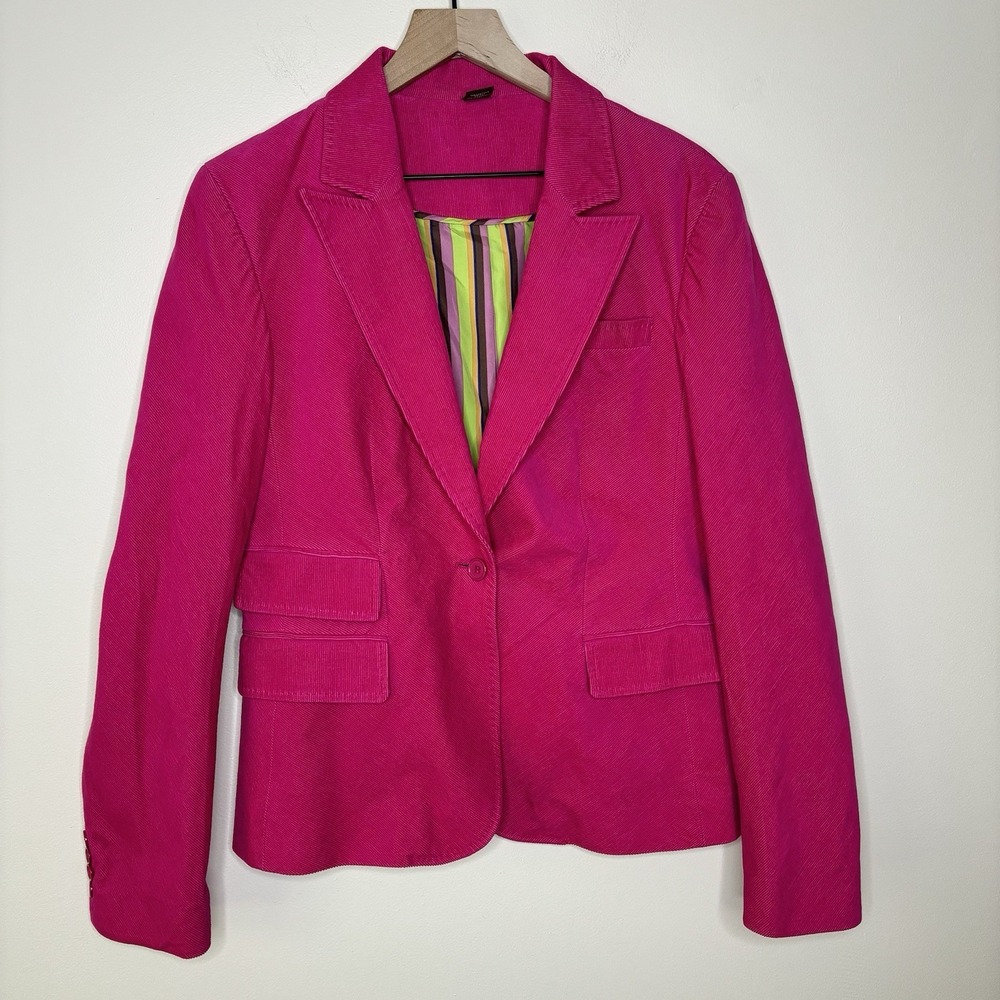 Tailorbyrd Womens Bright Pink Corduroy Blazer Jacket 12 Preppy Academia Twee